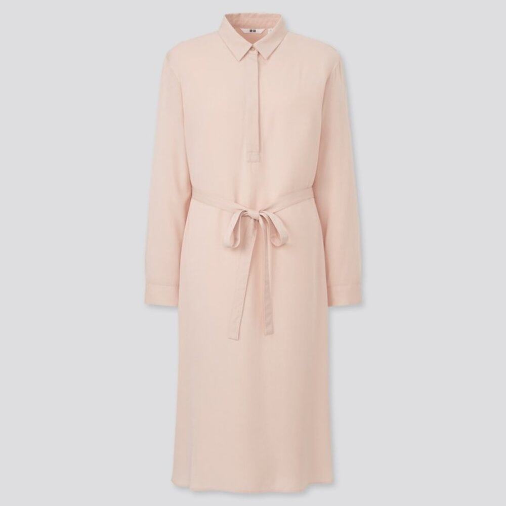Uniqlo Pink Rayon Long-Sleeve Shirt Dress - Picture 10 of 16